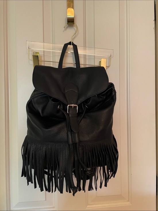 Handbags - Black Fringe Leather Backpack - Women Bags